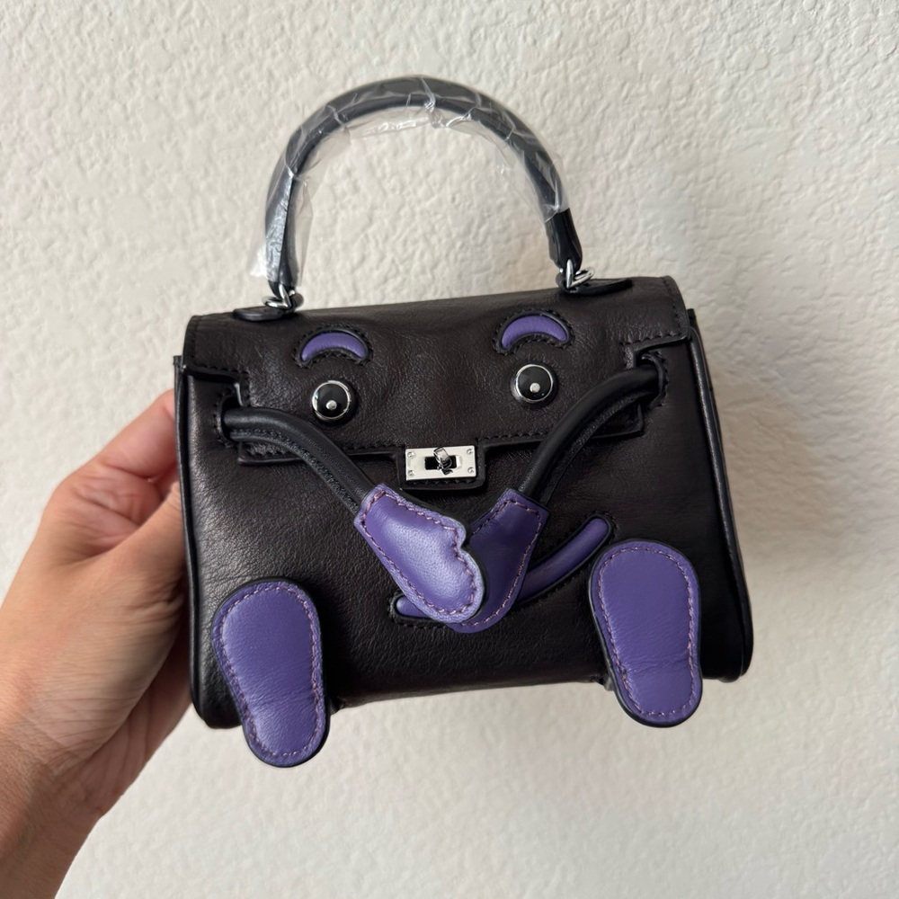 Black Leather Top handle Doll Bag
